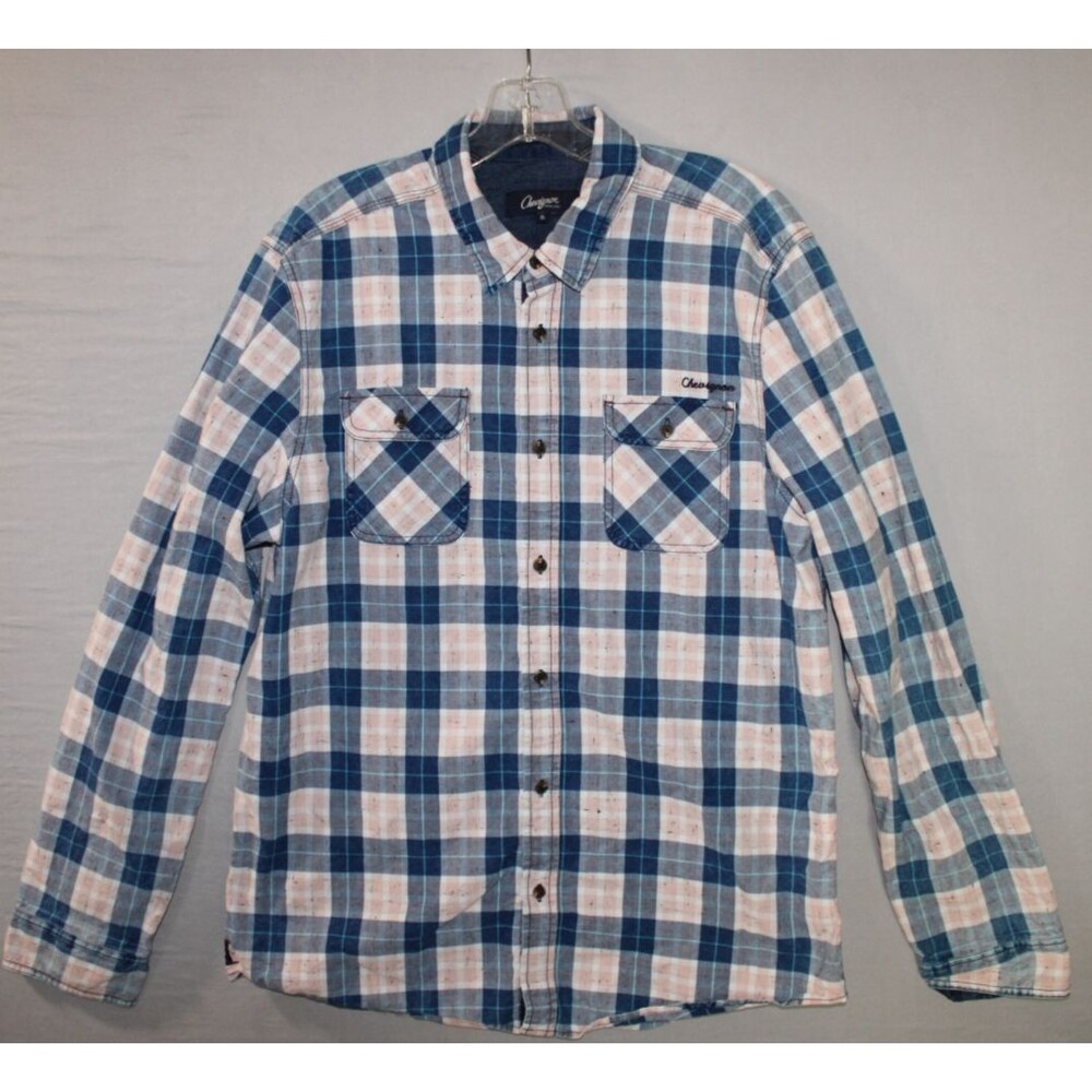 Chevignon Blue White Plaid Shirt Button Down Size XL XLarge Casual Fall Winter